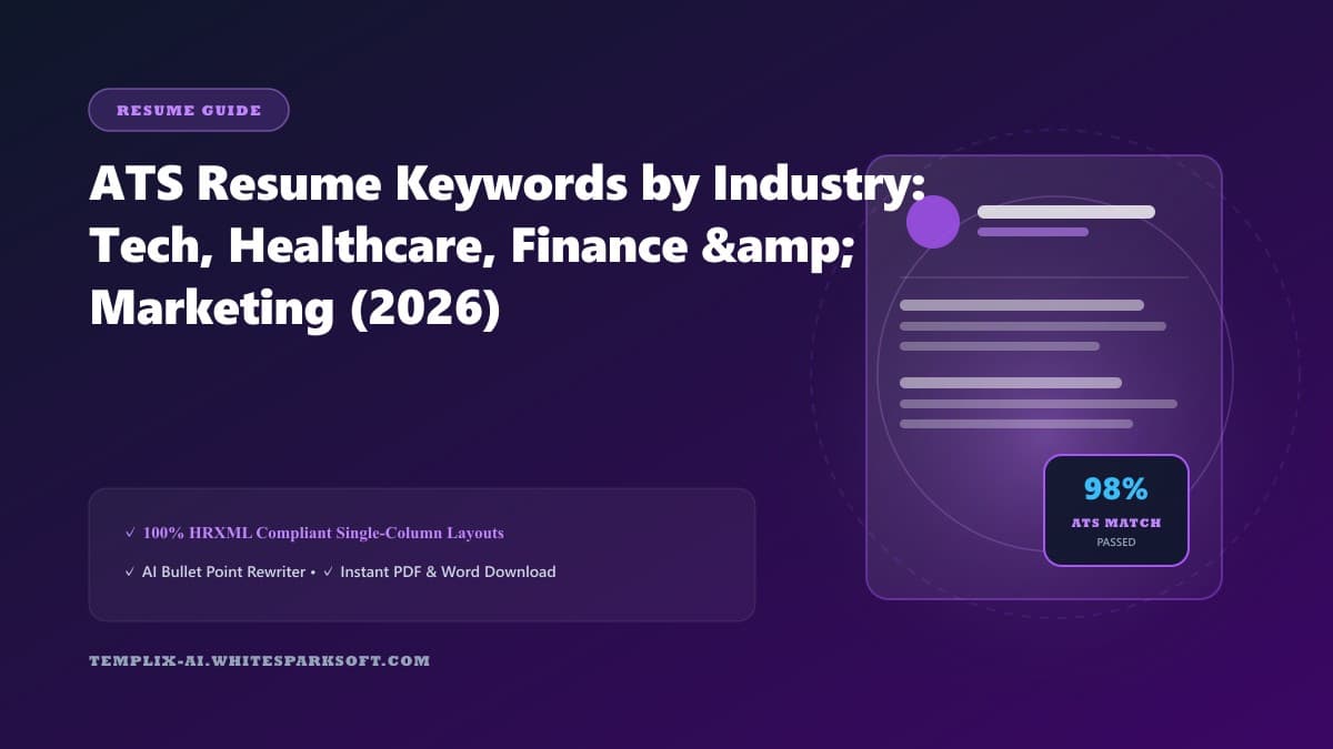 ATS Resume Keywords by Industry: Tech, Healthcare, Finance & Marketing (2026) — Templix AI guide