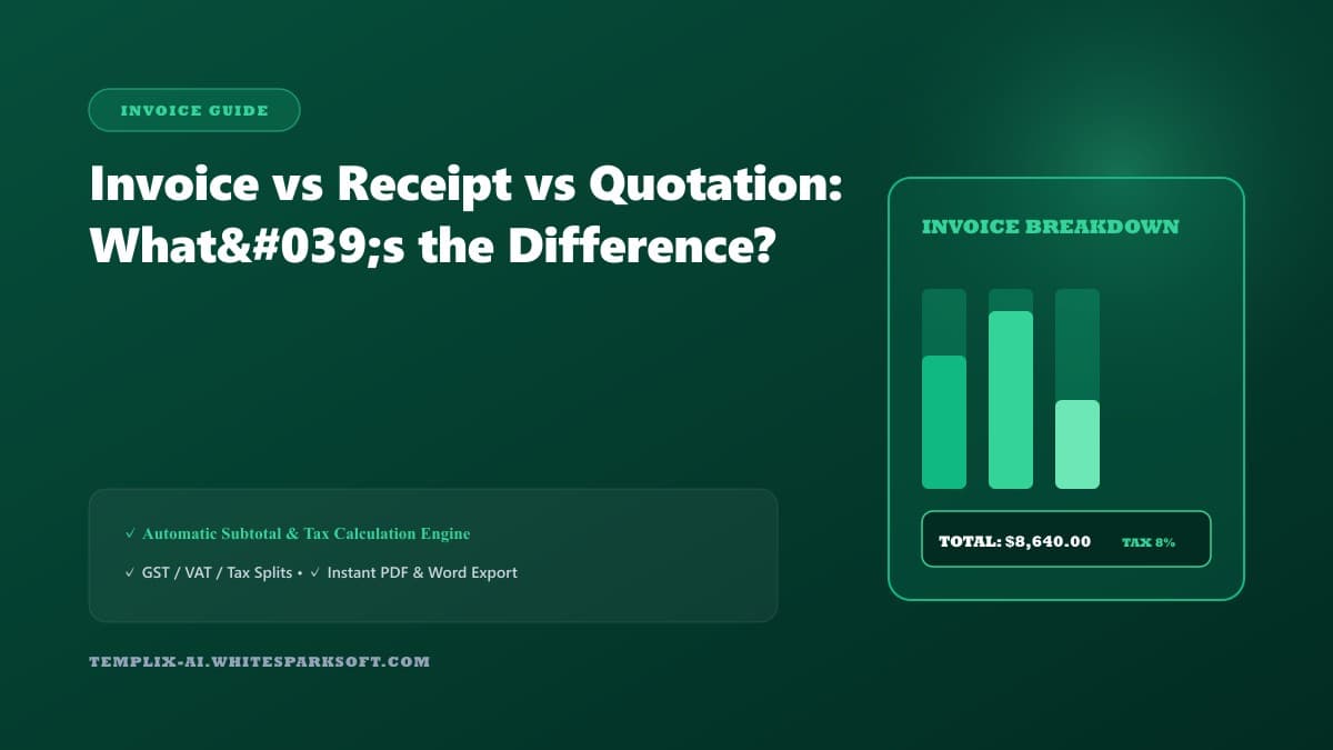 Invoice vs Receipt vs Quotation: What's the Difference? — Templix AI guide
