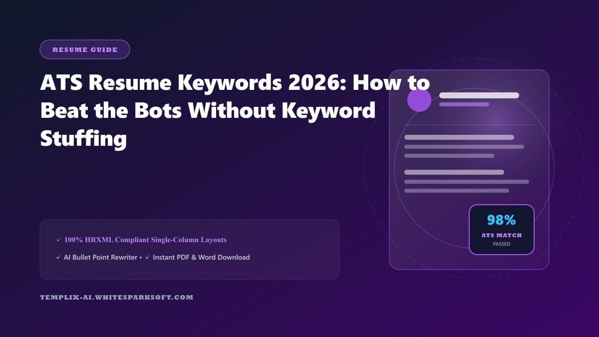 ATS Resume Keywords 2026: How to Beat the Bots Without Keyword Stuffing — Templix AI guide ATS Resume Keywords 2026: How to Beat the Bots Without Keyword Stuffing — Templix AI guide