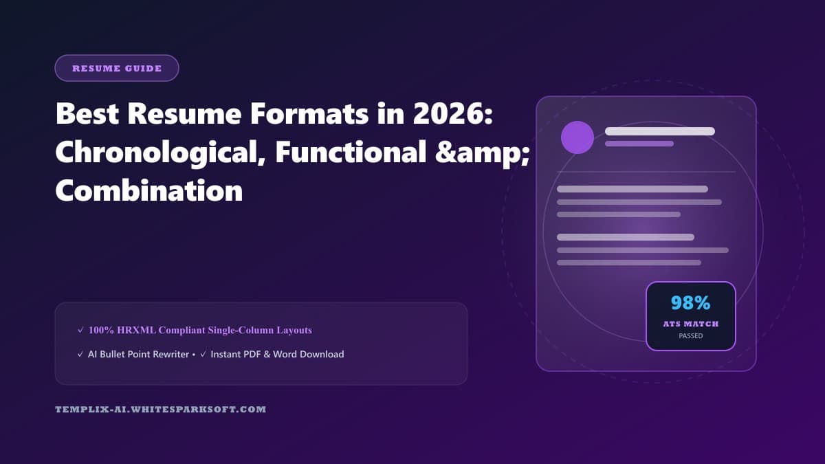 Best Resume Formats in 2026: Chronological, Functional & Combination — Templix AI guide Best Resume Formats in 2026: Chronological, Functional & Combination — Templix AI guide