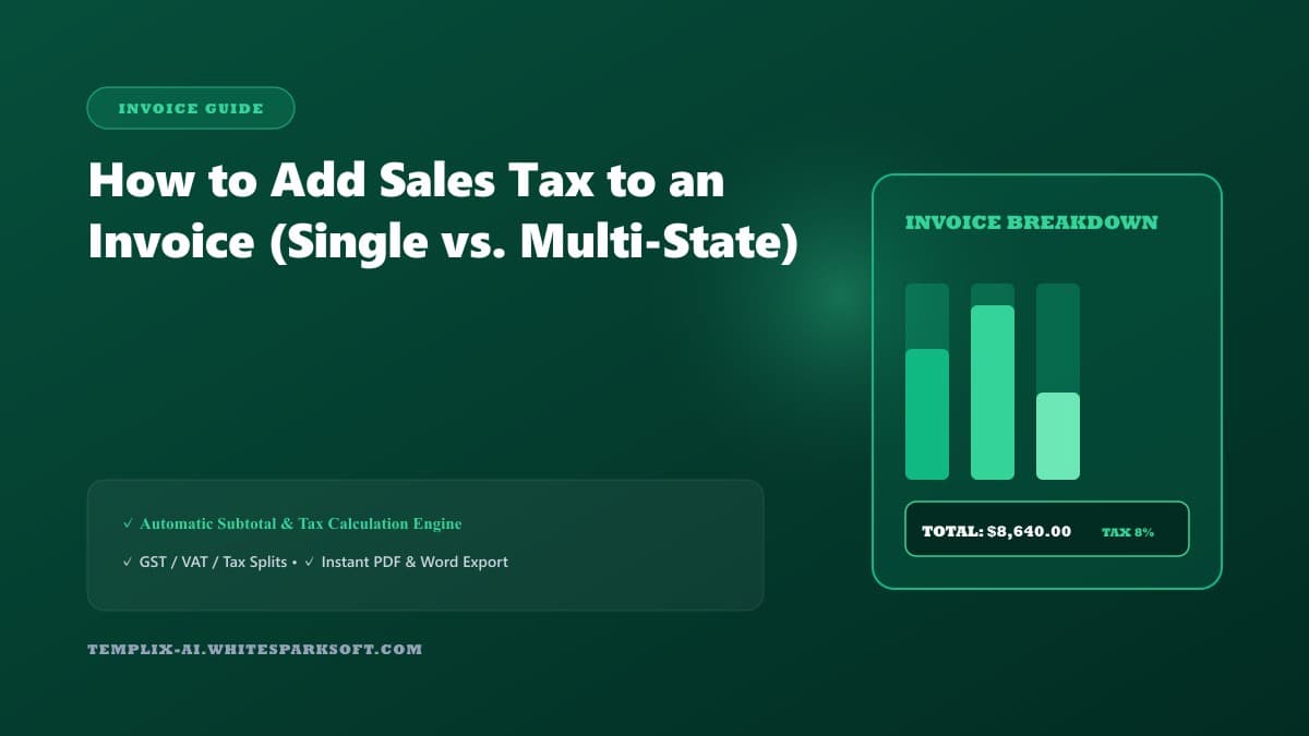 How to Add Sales Tax to an Invoice (Single vs. Multi-State) — Templix AI guide How to Add Sales Tax to an Invoice (Single vs. Multi-State) — Templix AI guide