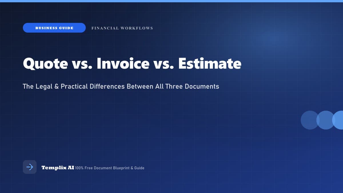 Quote vs. Invoice vs. Estimate: When to Send Each One — Templix AI guide Quote vs. Invoice vs. Estimate: When to Send Each One — Templix AI guide